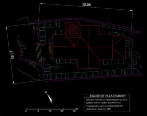 Plan vectoriel de l'église de Villarembert restitué en CAO à partir d'un relevé par drone